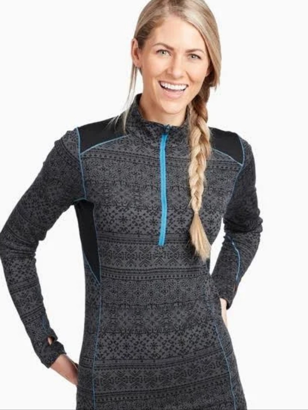 KÜHL Merino Wool Blend 1/4 Zip Pullover Medium Gray Pattern Outdoor Hiking